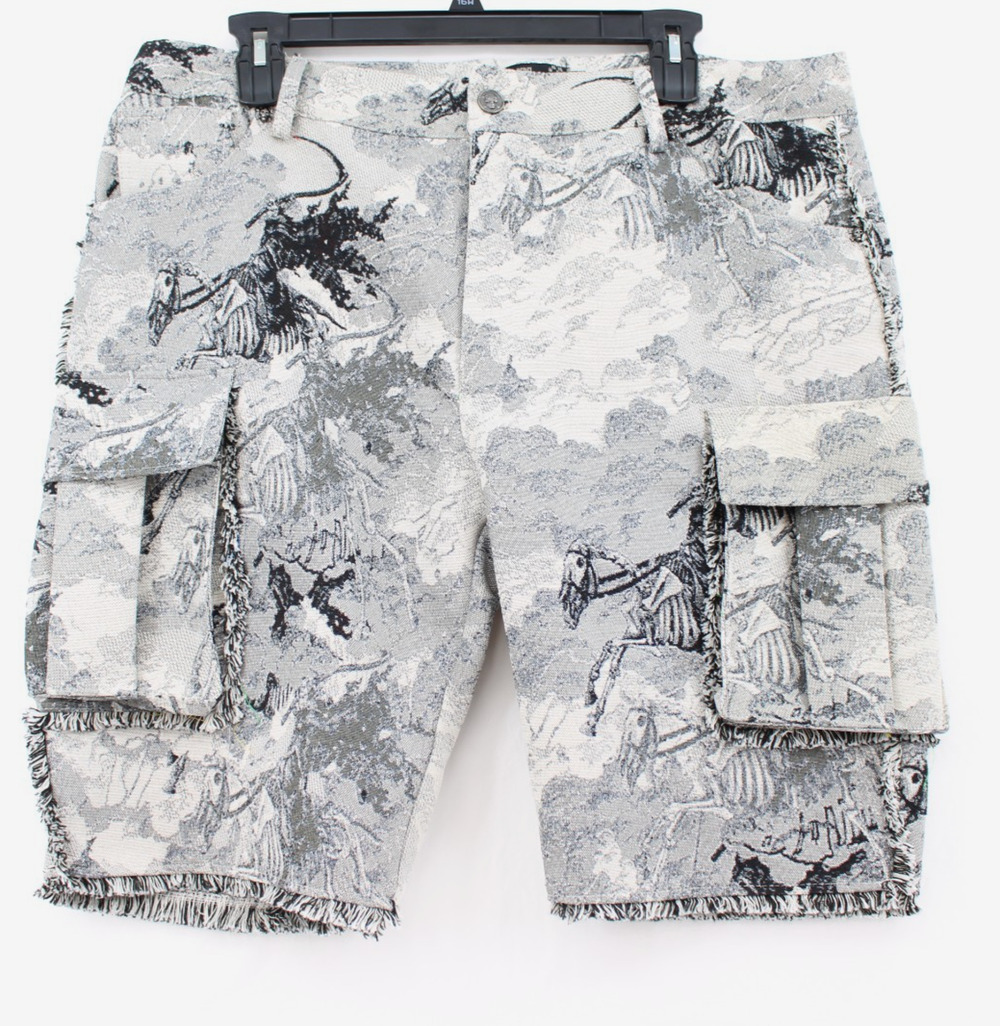 Rebel Vengeance Tapestry Grim Reaper Horses Cargo Shorts Gray Black Size 40